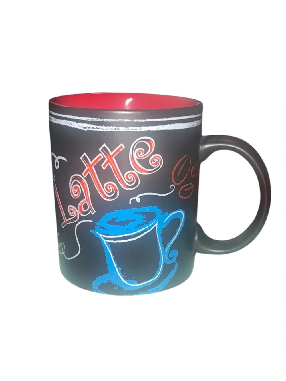 Starbucks Black Matte Mug with Red Interior and Chalk Art